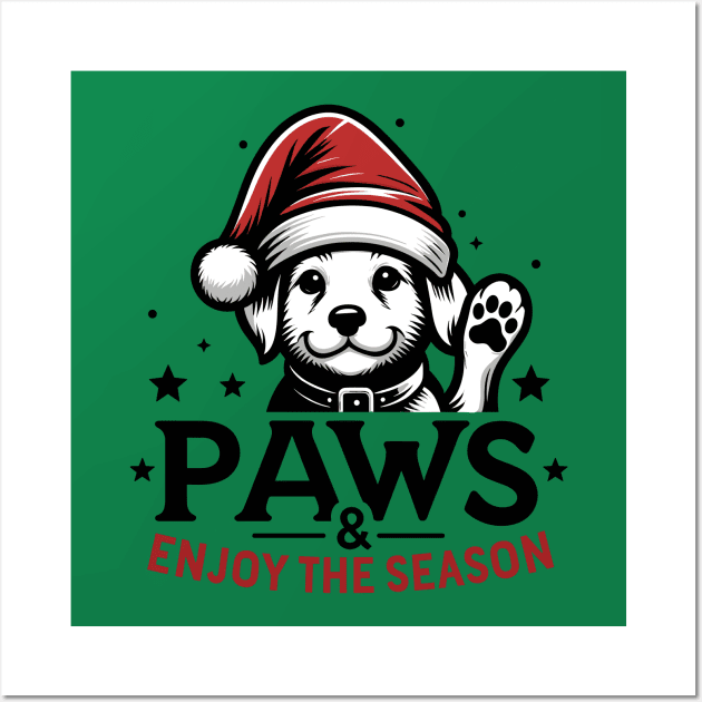 Santa Hat Puppy Holiday Greeting Wall Art by The Tee Bizarre